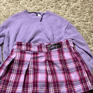 Purple Sweater and Plaid Skirt Set